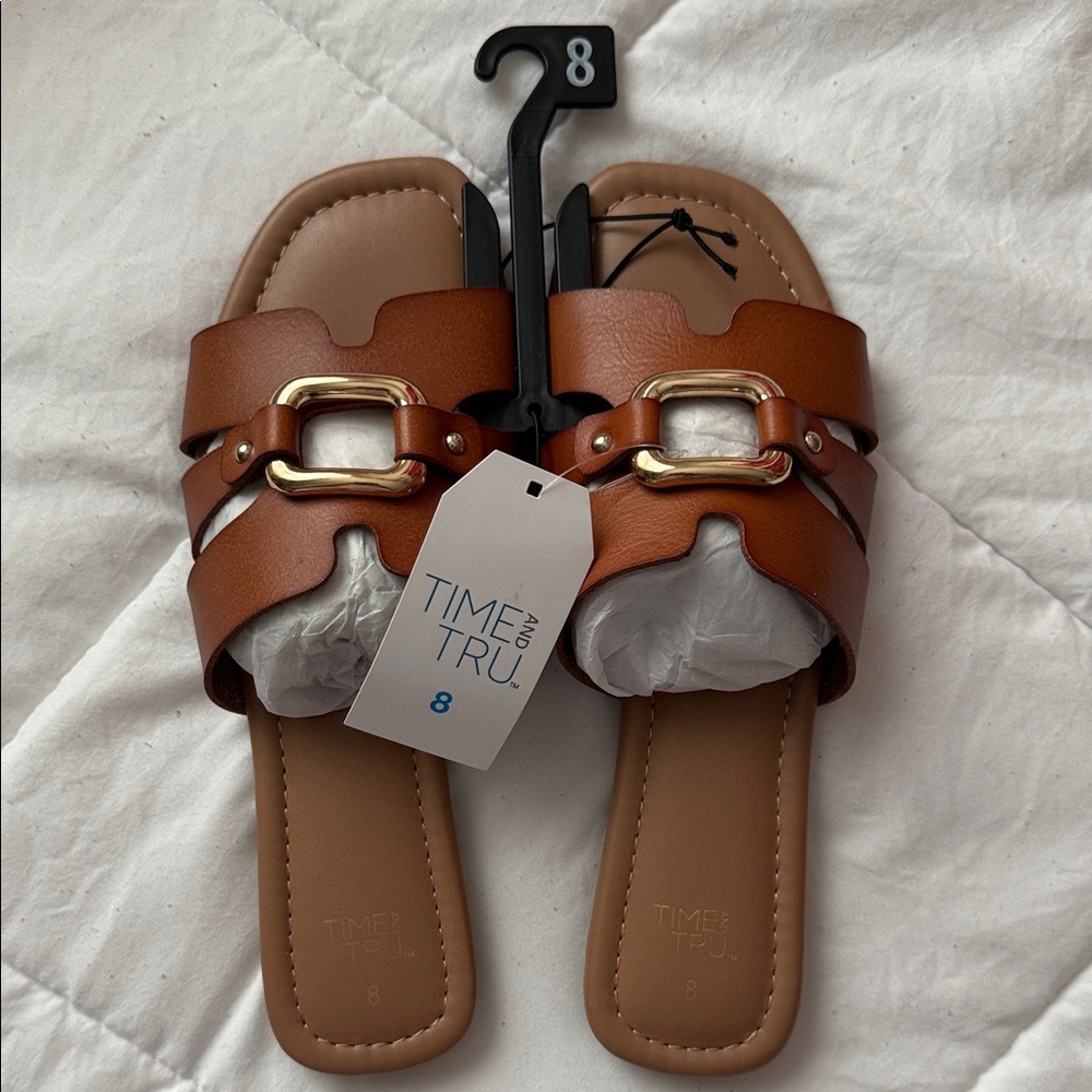 Time and Tru Cognac Embellished Slide Sandals size 8
